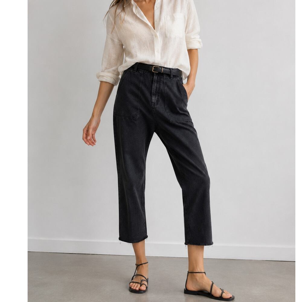NWT! Nili Lotan 6 Linen Luna Pant $395 Drop Crotch Slouchy Cotton Washed Black